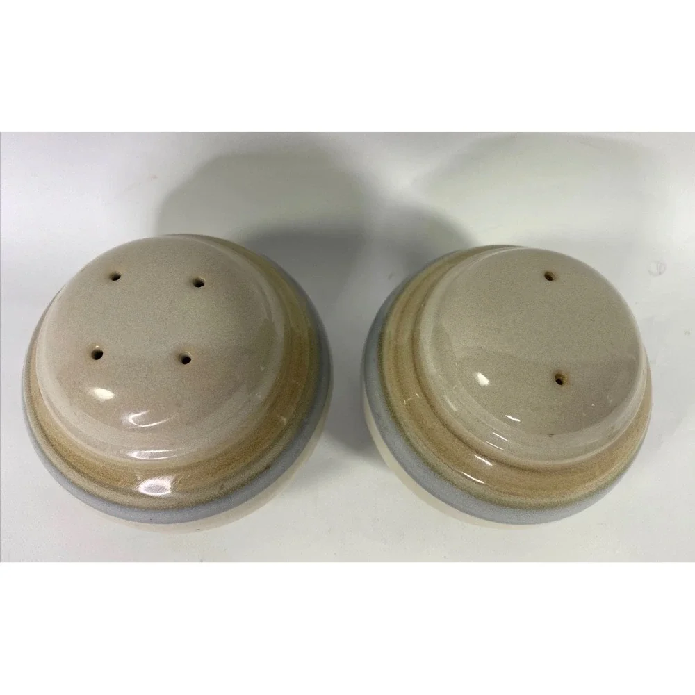 Noritake Stoneware Salt and Pepper Shakers Vintage Japan Striped Beehive Round